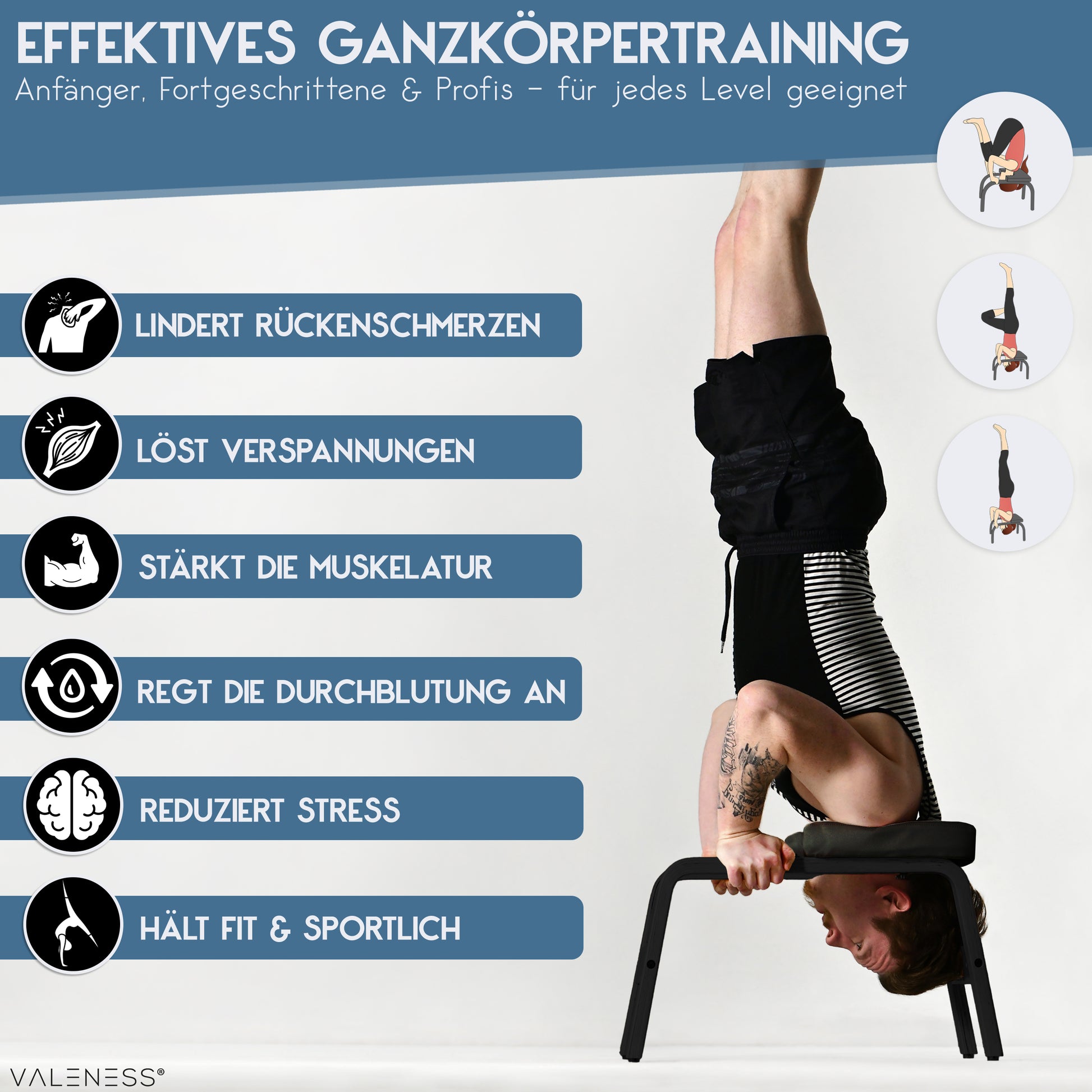 Yoga Kopfstandhocker - Hochwertiger Yoga Hocker inkl. Yogagurt, Yogablock & Übungsposter - Yoga Stuhl zur Handstand-Übung aus massivem Naturholz - Yoga Ausrüstung für Zuhause… (Black Edition)