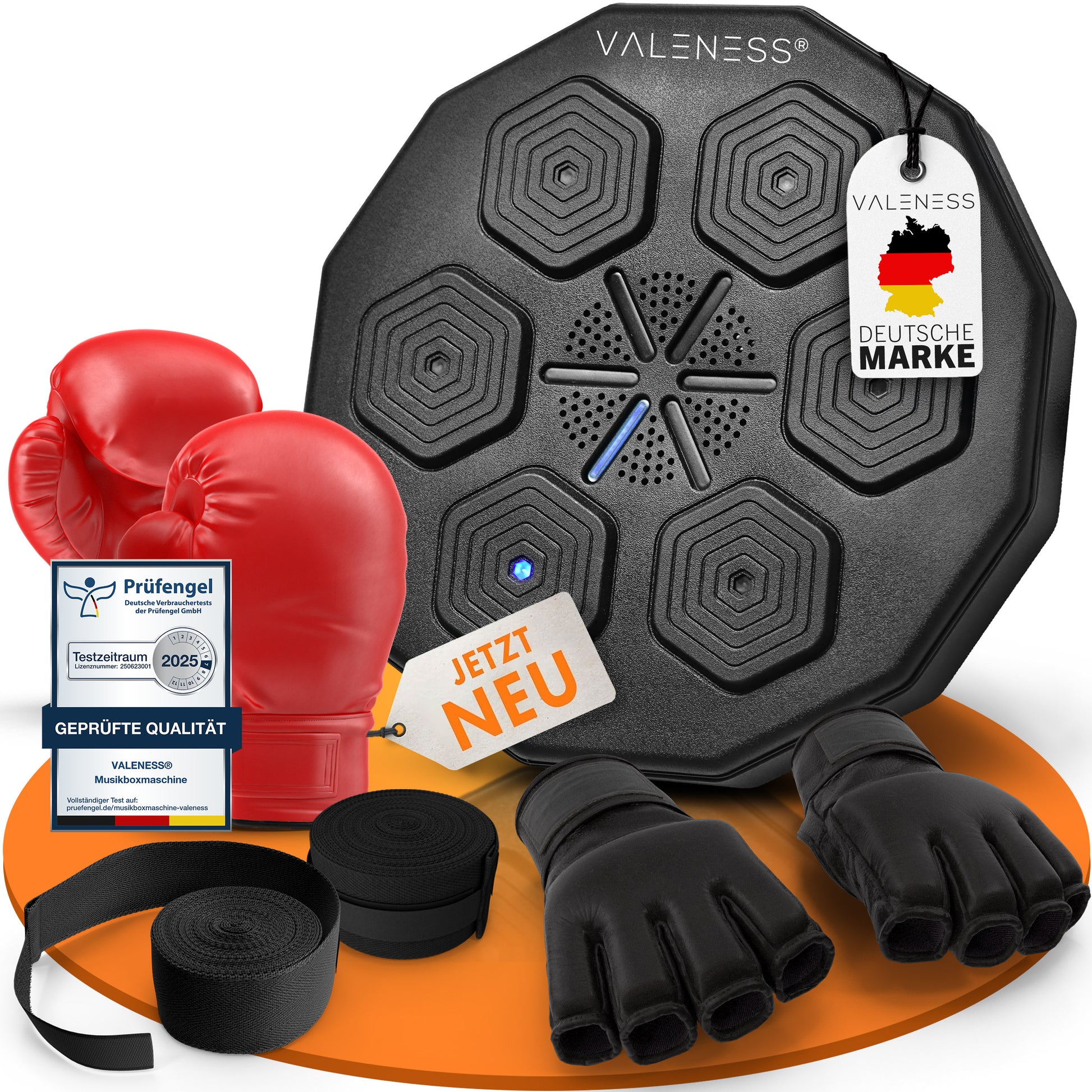 VALENESS® Musik Box Maschine – Smart Music Boxing Machine – Boxmaschine mit Musik & LED, Boxautomat, Box für die Wand inkl. Boxhandschuhen – Ideales Boxtraining zuhause für Kinder und Erwachsene Automatik