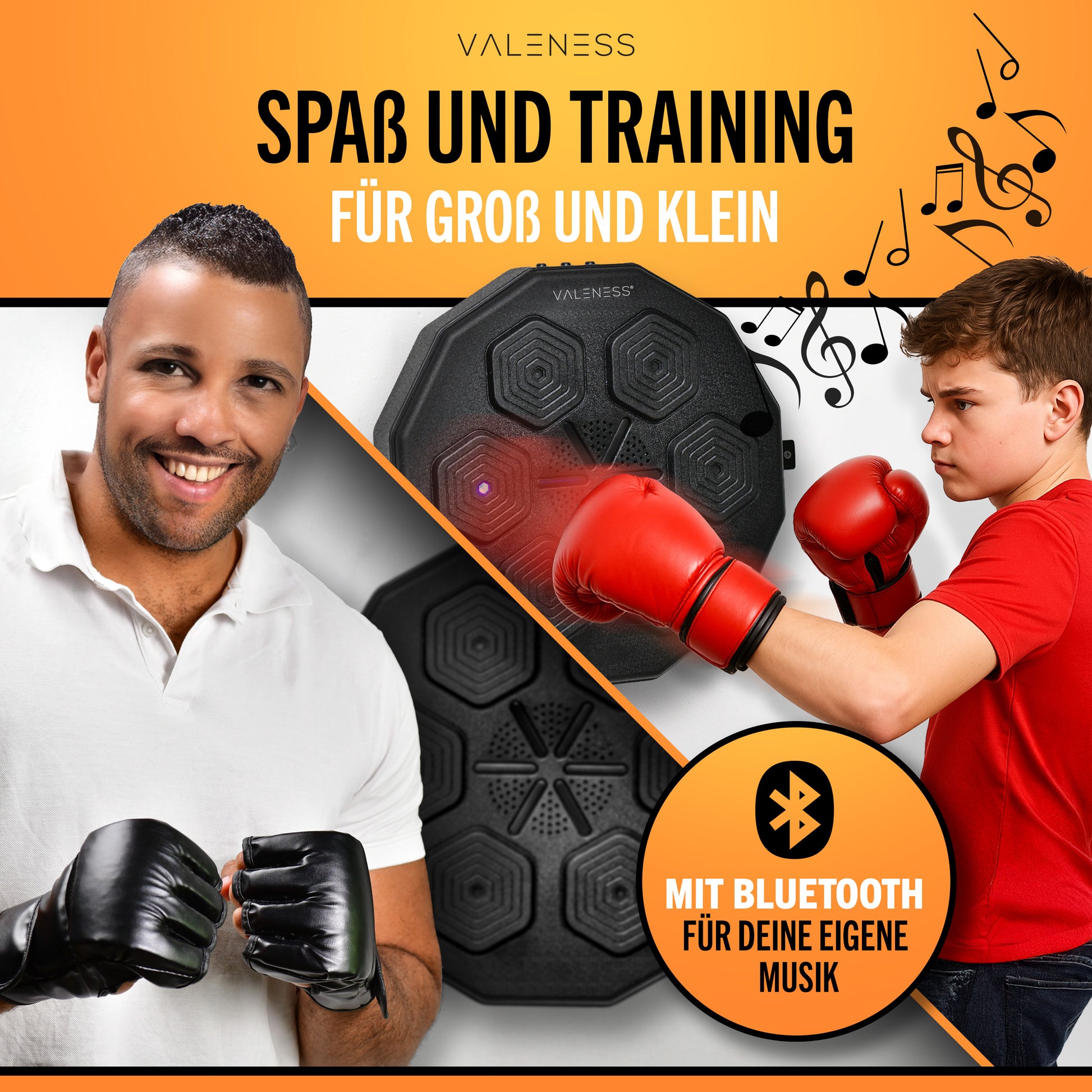VALENESS® Musik Box Maschine – Smart Music Boxing Machine – Boxmaschine mit Musik & LED, Boxautomat, Box für die Wand inkl. Boxhandschuhen – Ideales Boxtraining zuhause für Kinder und Erwachsene Automatik