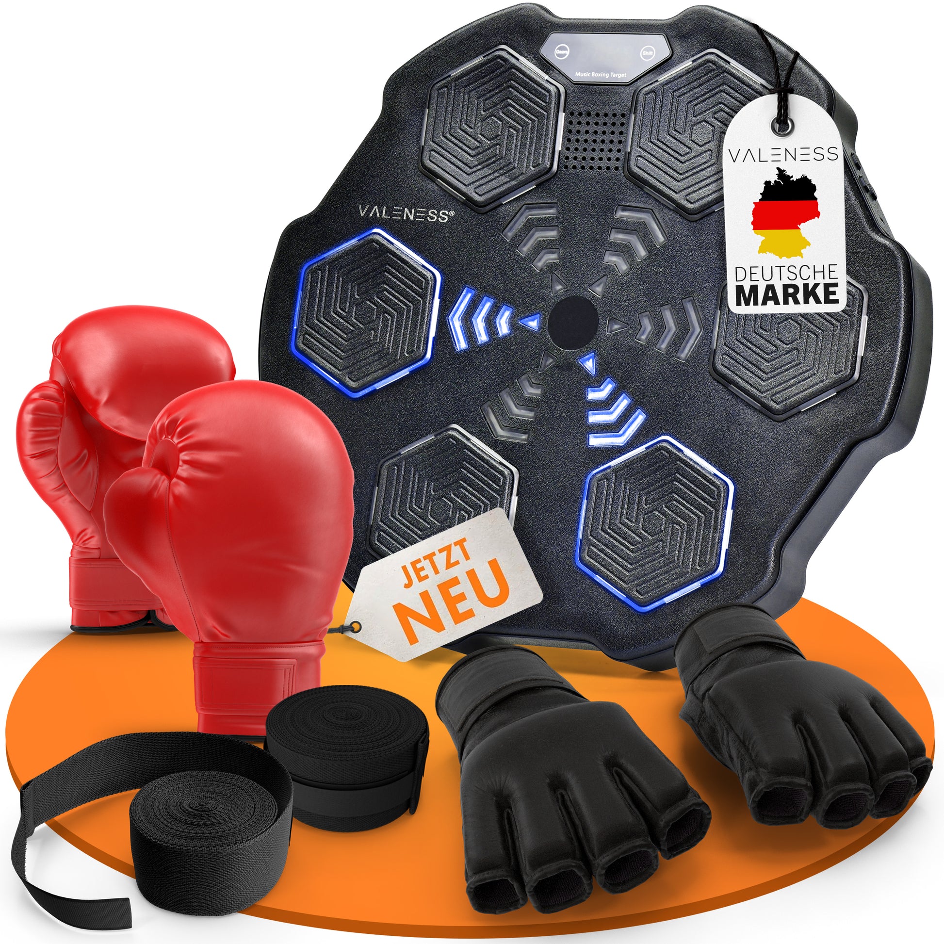 VALENESS® Musik Box Maschine – Smart Music Boxing Machine – Boxmaschine mit Musik & LED, Boxautomat, Box für die Wand inkl. Boxhandschuhen – Ideales Boxtraining zuhause für Kinder und Erwachsene Manuell