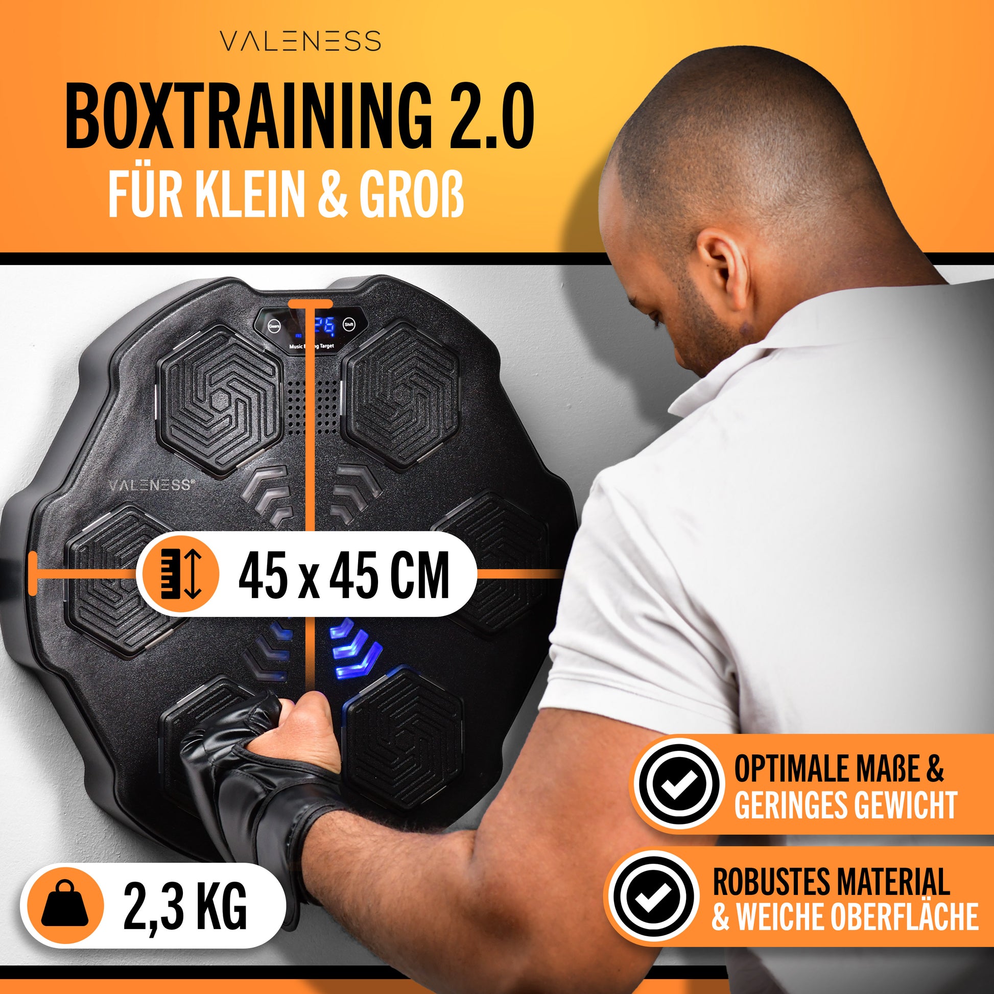 VALENESS® Musik Box Maschine – Smart Music Boxing Machine – Boxmaschine mit Musik & LED, Boxautomat, Box für die Wand inkl. Boxhandschuhen – Ideales Boxtraining zuhause für Kinder und Erwachsene Manuell