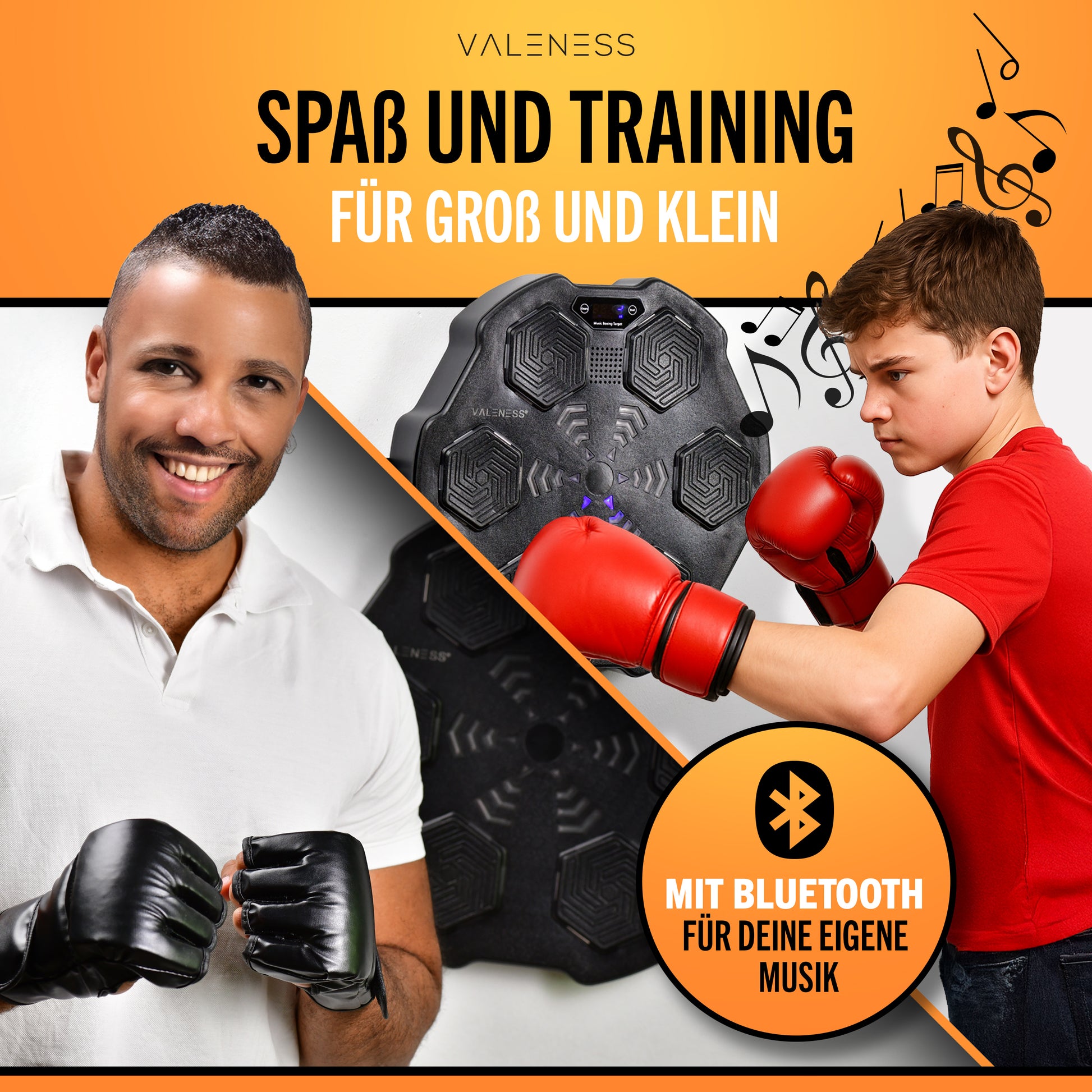VALENESS® Musik Box Maschine – Smart Music Boxing Machine – Boxmaschine mit Musik & LED, Boxautomat, Box für die Wand inkl. Boxhandschuhen – Ideales Boxtraining zuhause für Kinder und Erwachsene Manuell