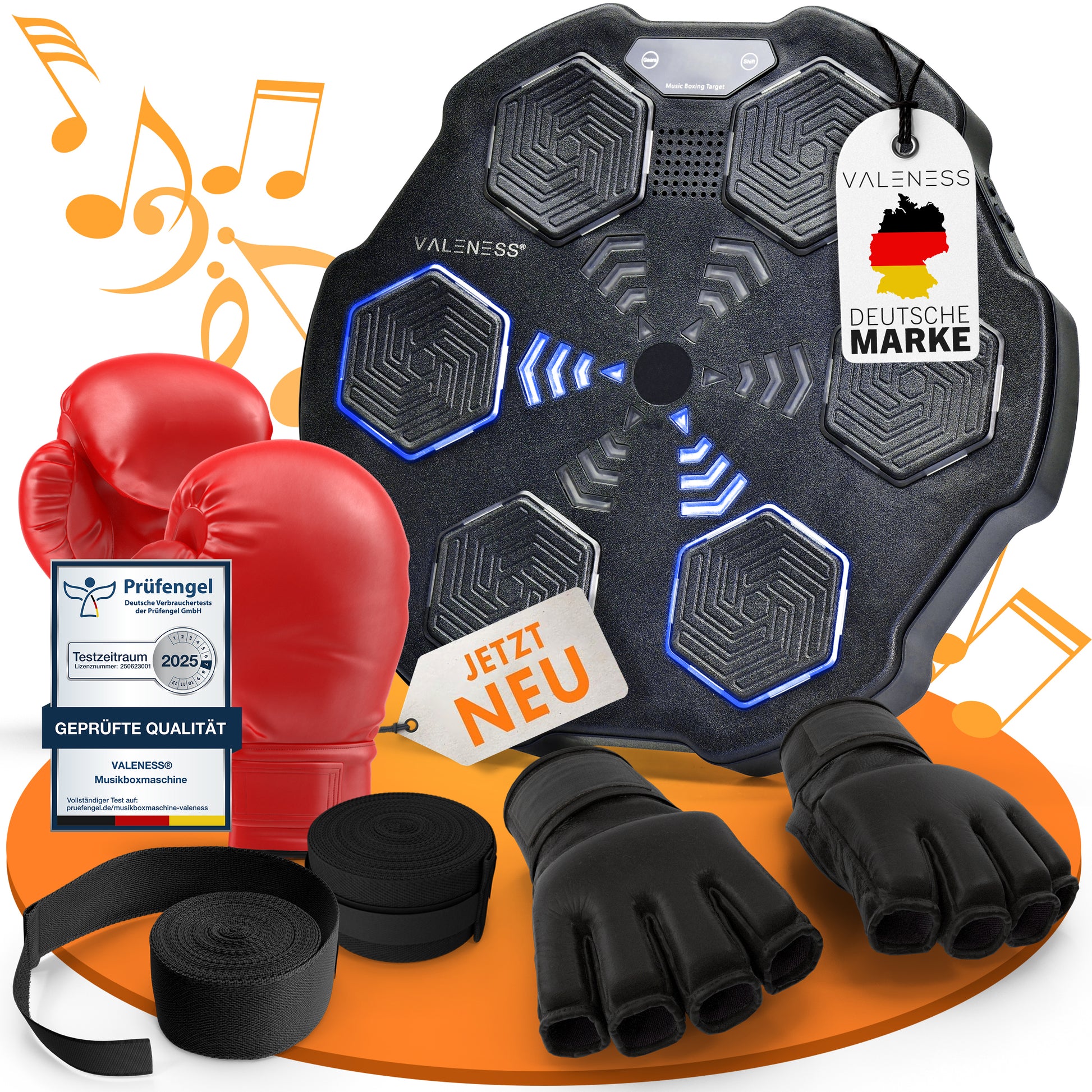 VALENESS® Musik Box Maschine – Smart Music Boxing Machine – Boxmaschine mit Musik & LED, Boxautomat, Box für die Wand inkl. Boxhandschuhen – Ideales Boxtraining zuhause für Kinder und Erwachsene Manuell