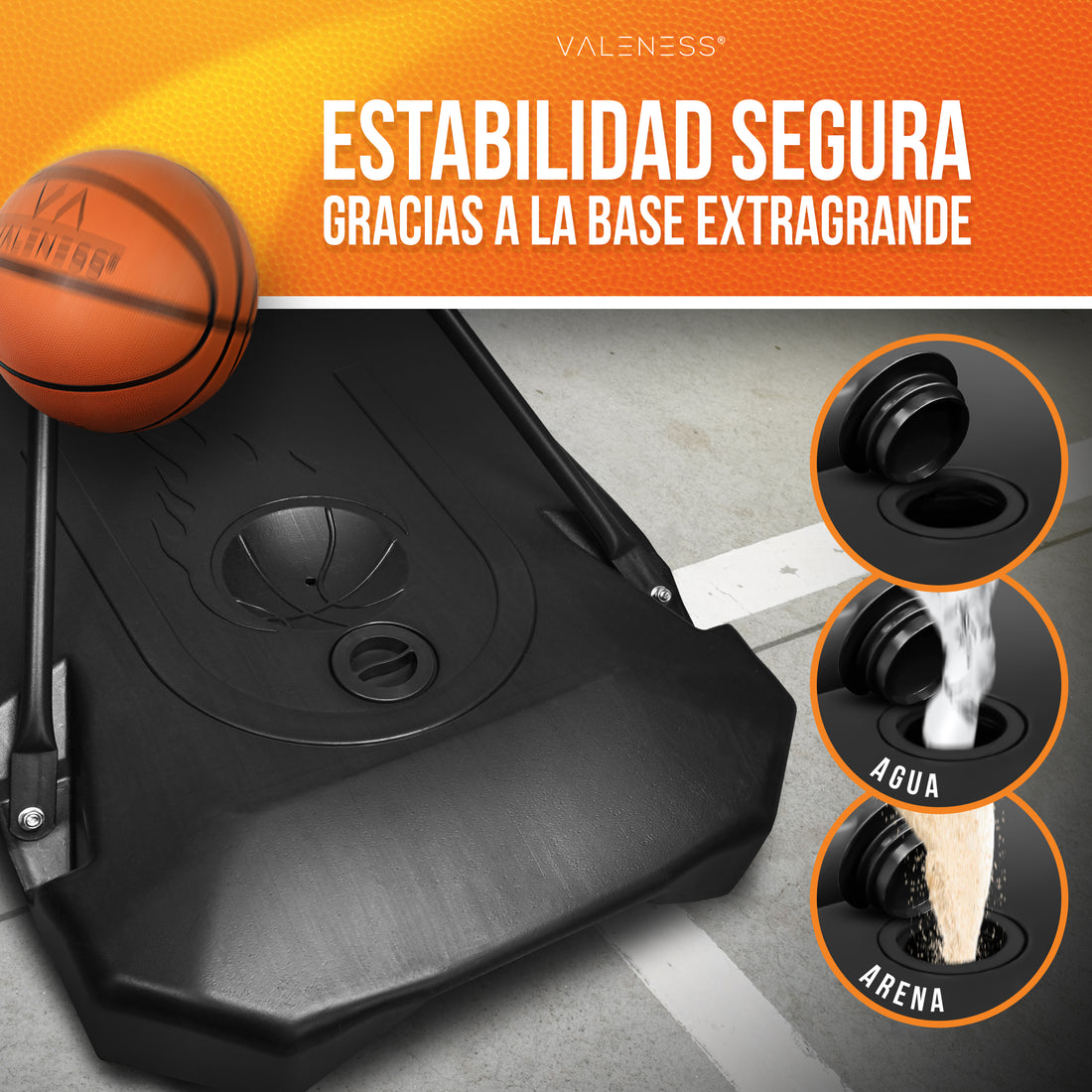 VALENESS® Canasta de baloncesto de exterior para jóvenes, set de 147 a 260 cm, regulable en altura