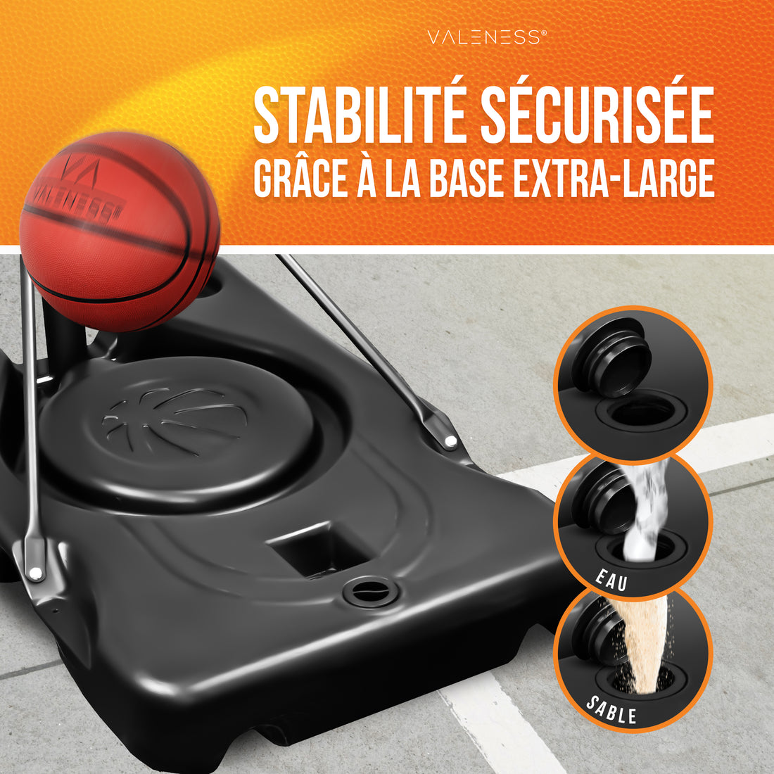 VALENESS® Panier de basket d'extérieur Profi : set 135 à 305 cm, réglable en hauteur