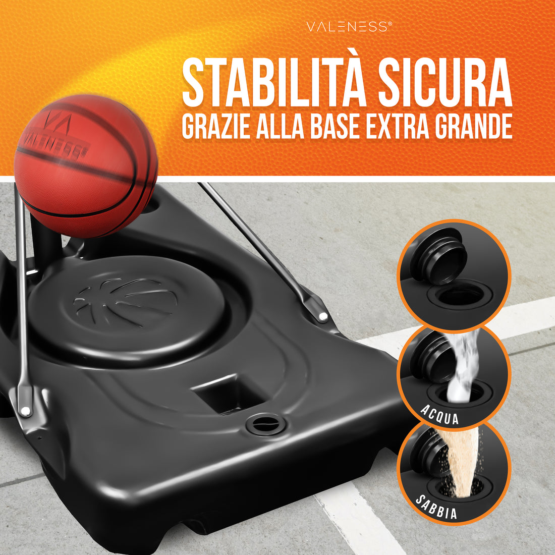 VALENESS® Canestro da basket da esterno Profi: set 135 a 305 cm, regolabile in altezza
