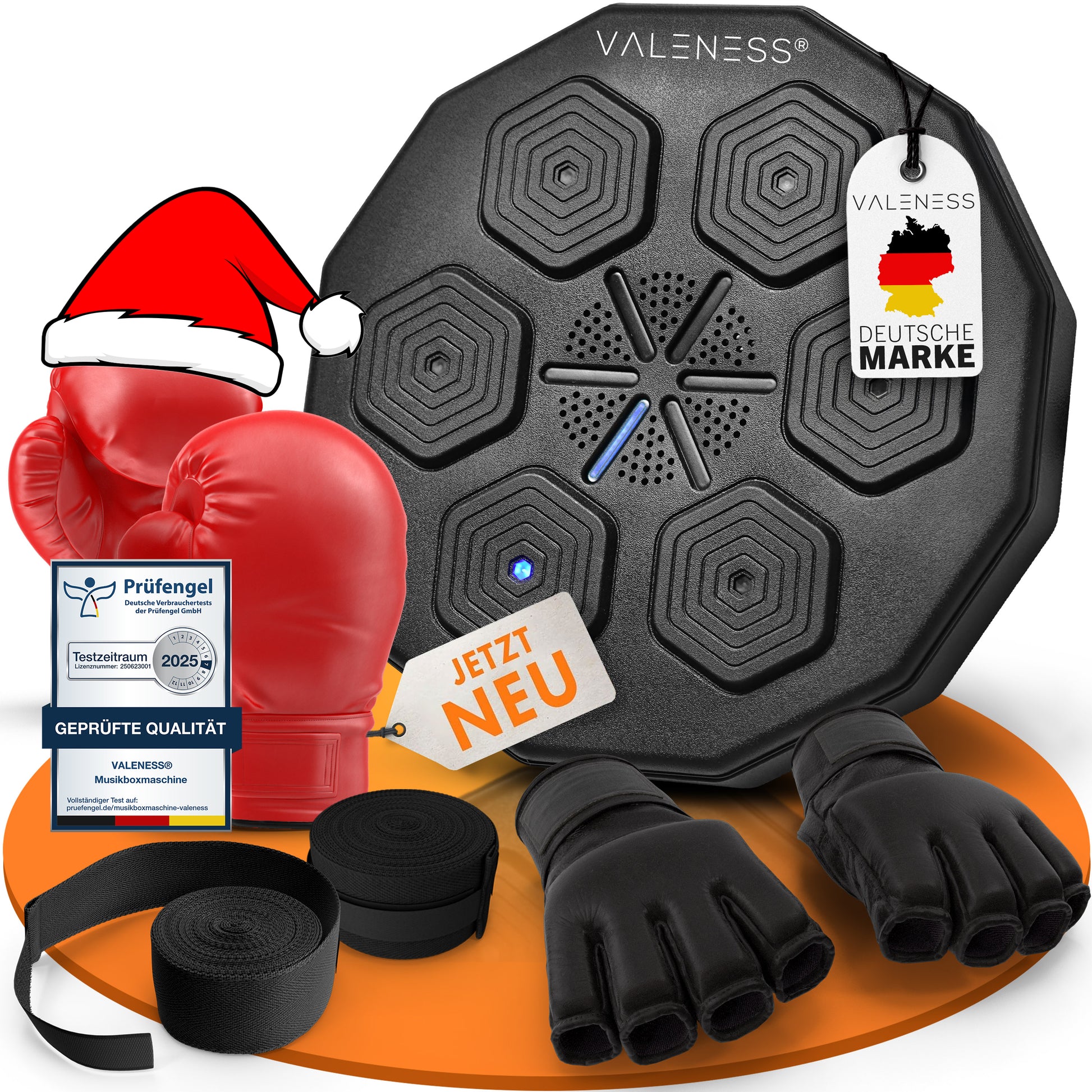 VALENESS® Musik Box Maschine – Smart Music Boxing Machine – Boxmaschine mit Musik & LED, Boxautomat, Box für die Wand inkl. Boxhandschuhen – Ideales Boxtraining zuhause für Kinder und Erwachsene Automatik