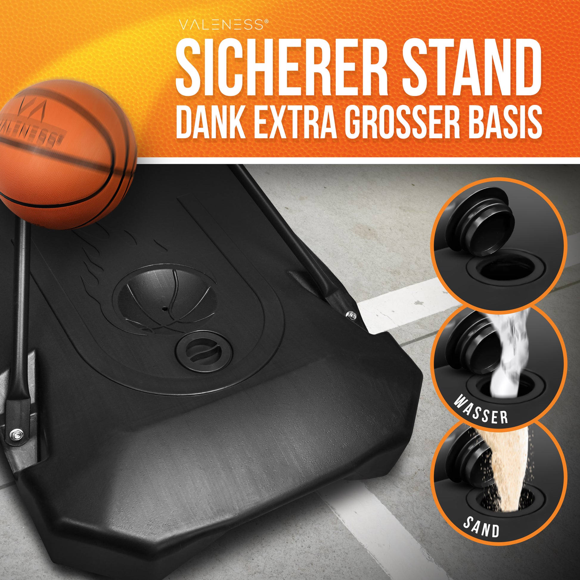 VALENESS® Basketballkorb Outdoor - [147 bis 260 cm] Höhenverstellbarer und Wetterfester Ständer - Profi Korb Mit Basketball und Pumpe für Kinder, Jugendliche und Erwachsene (Jugendliche)