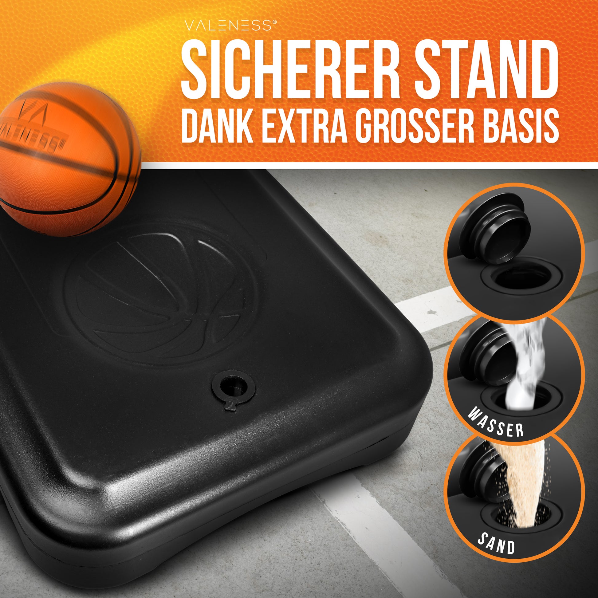 VALENESS® Basketballkorb Outdoor - [150 bis 210 cm] Höhenverstellbarer und Wetterfester Ständer - Profi Korb Mit Basketball und Pumpe für Kinder, Jugendliche und Erwachsene (Kinder)