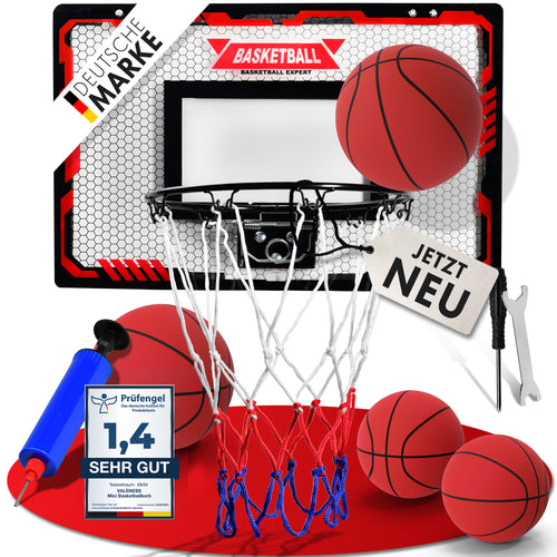 VALENESS® Mini Basketballkorb Indoor [für Tür & Wandmontage] - Kleiner Basketball Korb mit Dunk-Funktion, 4 Bällen, Pumpe & Befestigungszubehör - für Kinder & Erwachsene