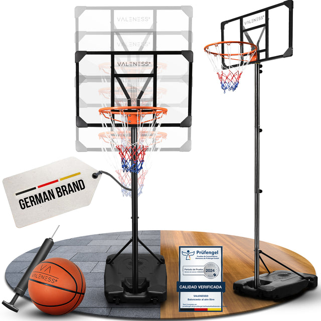 VALENESS Basketballständer für Jugendliche, höhenverstellbar von 147 bis 260 cm, mit Ball und Pumpe