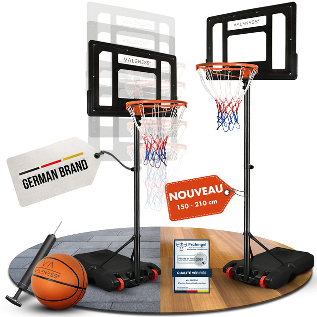 VALENESS Basketballständer für Kinder, höhenverstellbar von 150 bis 210 cm, mit Ball und Pumpe
