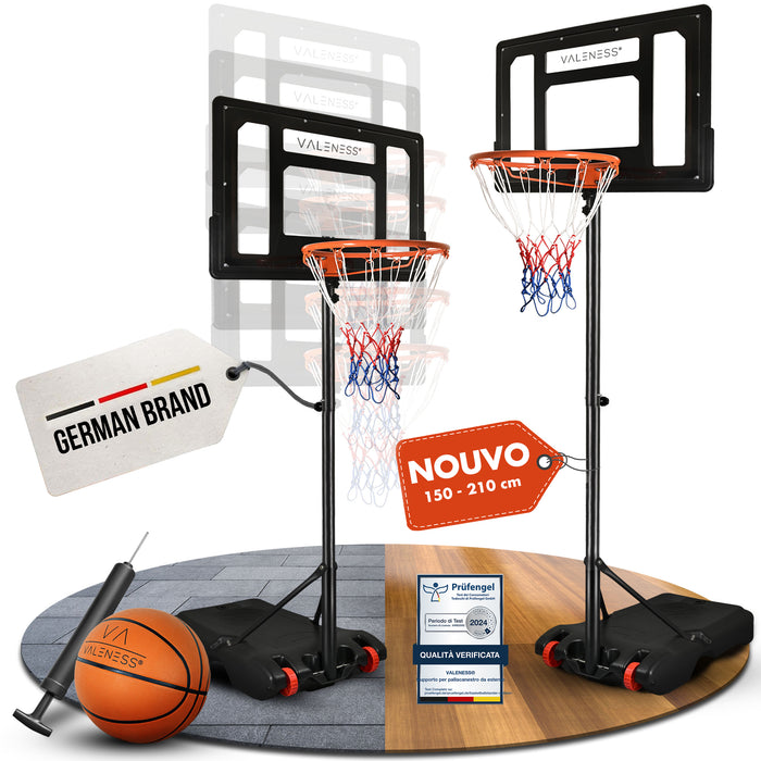VALENESS Basketballständer für Kinder, höhenverstellbar von 150 bis 210 cm, mit Ball und Pumpe